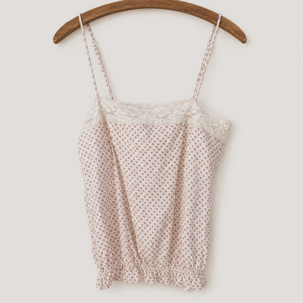 Vintage Abercrombie & Fitch Top Size M Y2K Pink Lace Adjustable Cami Coquette